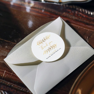 Gold effect leaves and branches wedding thank you classic round sticker