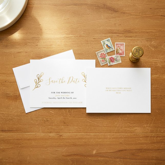 Gold effect petals save the date card (Gold effect petals save the date card.)