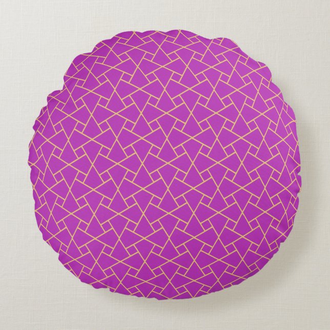 Gold-effect, Purple Islamic Pattern Round Pillow (Front)