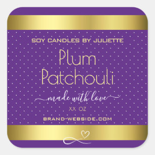 Gold Effect Purple Plum Soy Candles Packaging Square Sticker