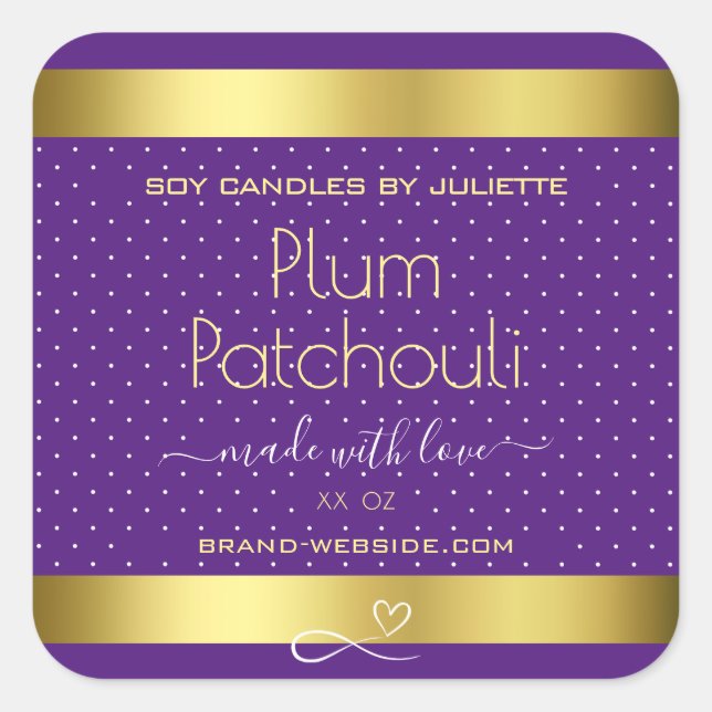 Gold Effect Purple Plum Soy Candles Packaging Square Sticker (Front)