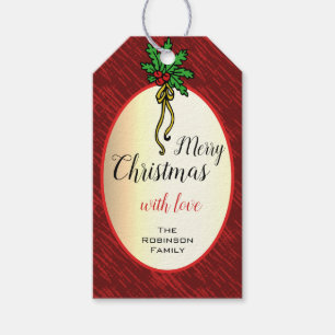 Gold Effect Red Texture Merry Christmas Mistletoe Gift Tags