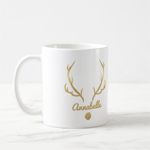 Gold effect reindeer funny antlers personalised T- Coffee Mug