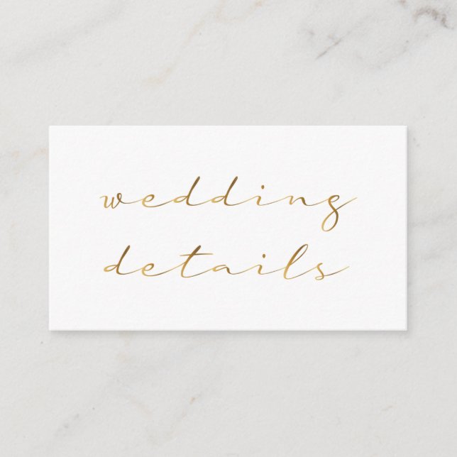 Gold effect script, the details white enclosure card (Front)