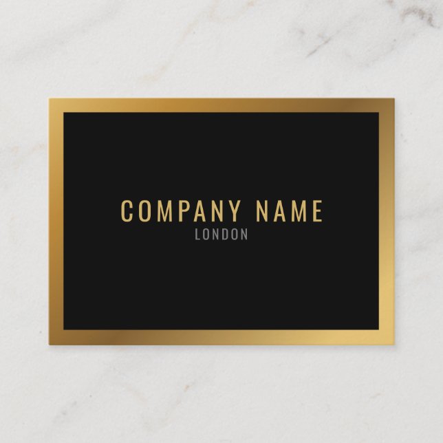 Gold effect, thick gold border black background business card (Front)