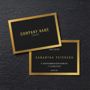 Gold effect, thick gold border black background business card