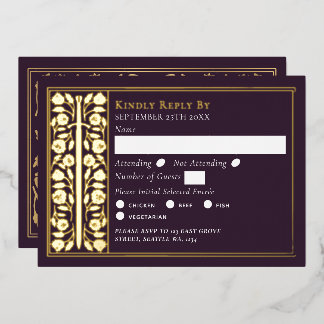 Gold Eggplant Medieval Sword Wedding RSVP