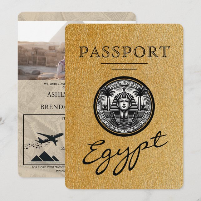 Gold Egypt Passport Wedding Invitation (Front/Back)
