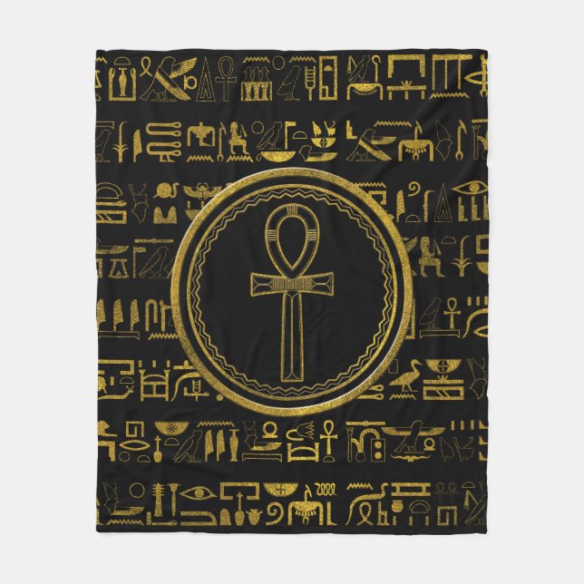 Gold Egyptian Ankh Cross symbol Fleece Blanket (Front)