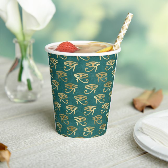 Gold Egyptian Eye of Horus Pattern  Paper Cups (Insitu)