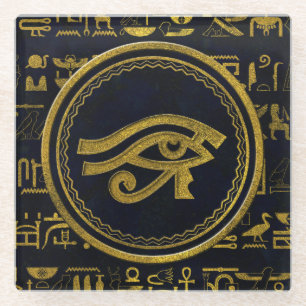 Gold Egyptian Eye of Horus - Wadjet Glass Coaster