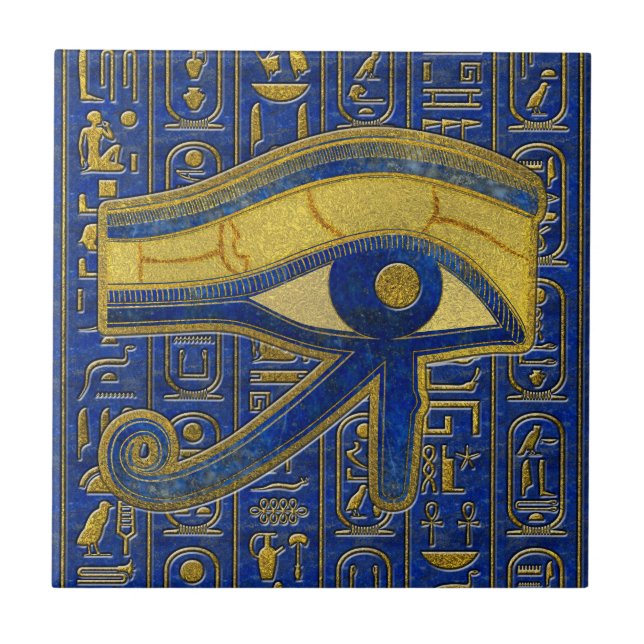 Gold Egyptian Eye of Horus - Wadjet Lapis Lazuli Ceramic Tile (Front)