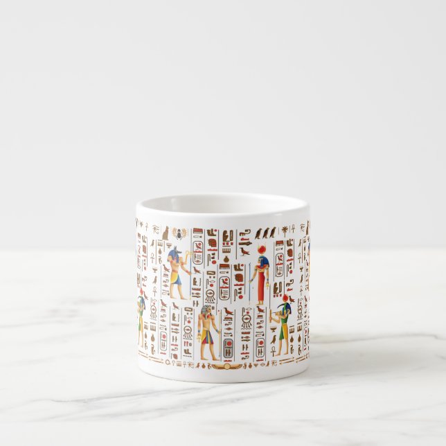 Gold Egyptian hieroglyphs and deities on black Espresso Cup (Front)
