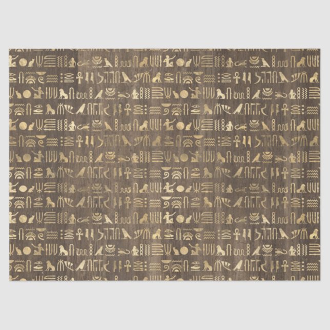Gold Egyptian Hieroglyphs on Brown Decoupage Tissue Paper (Front)