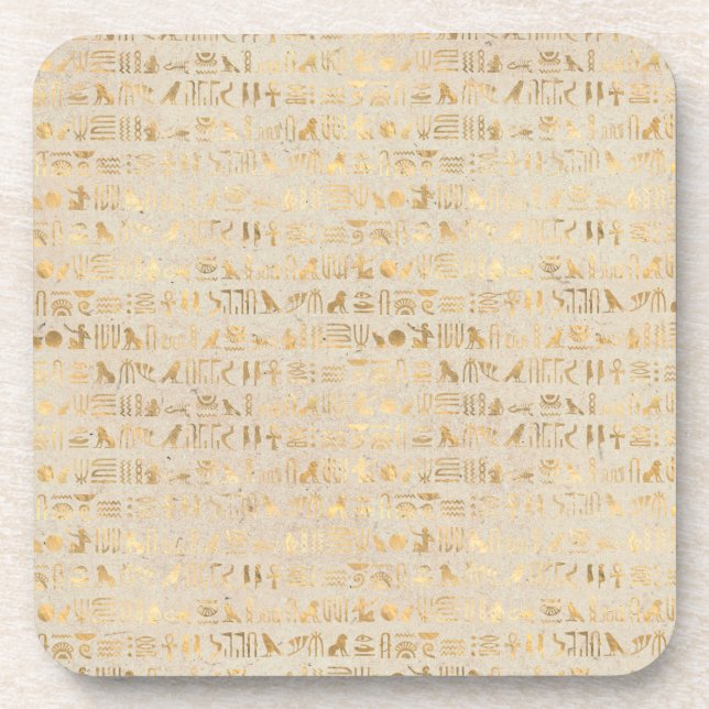 Gold Egyptian Hieroglyphs on Ivory Coaster (Front)