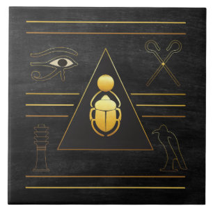 Gold Egyptian Scarab Ceramic Tile