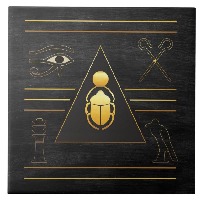 Gold Egyptian Scarab Ceramic Tile (Front)