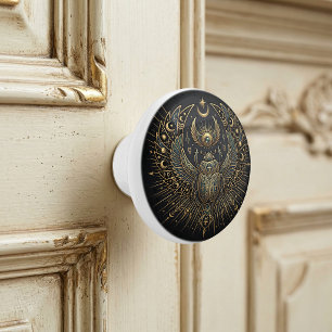 Gold Egyptian Scarab with Ankh Celestial Elements Ceramic Knob