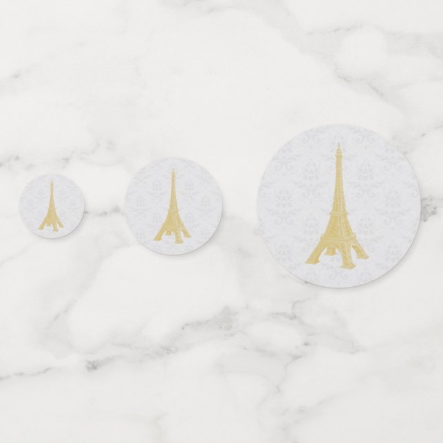 Gold Eiffel Tower Damask Wedding Table Confetti (Fronts)