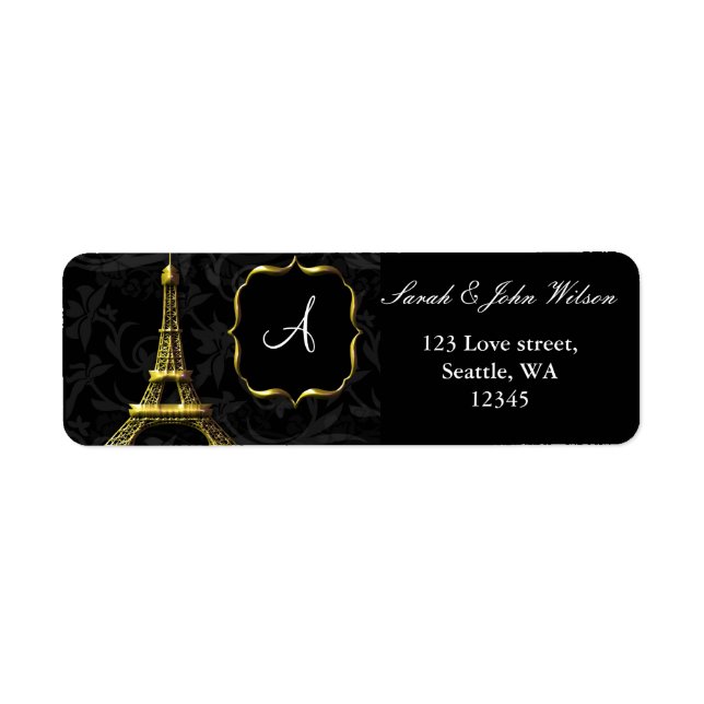 Gold Eiffel tower French Wedding Return Address Label (Front)