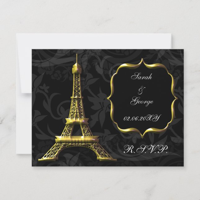 gold Eiffel tower french Wedding rsvp card (Front)