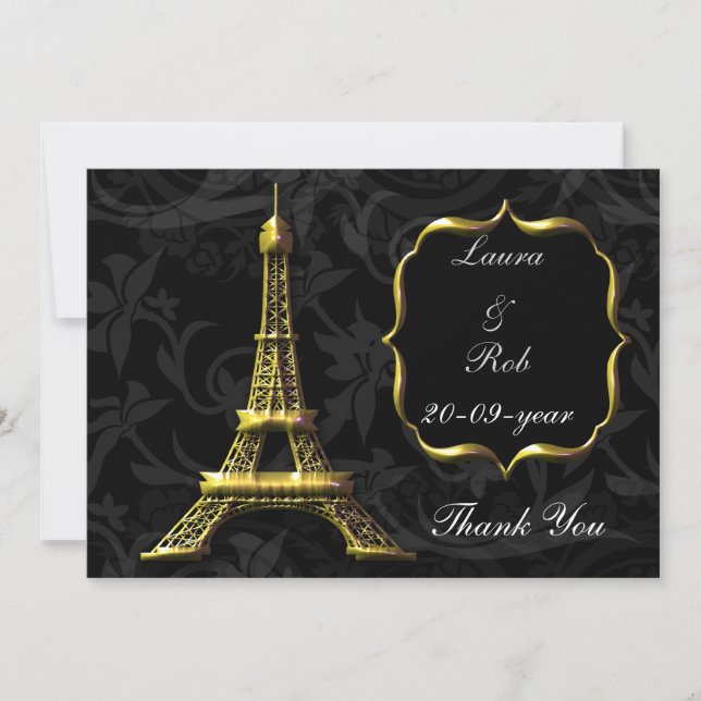 Gold Eiffel tower French Wedding Thank You Invitation (Front)