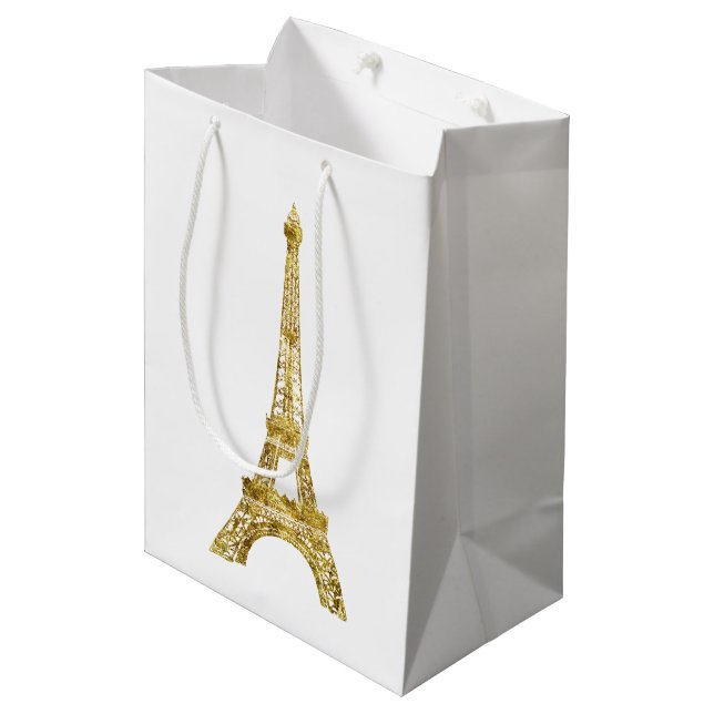 Gold Eiffel Tower Medium Gift Bag (Front Angled)
