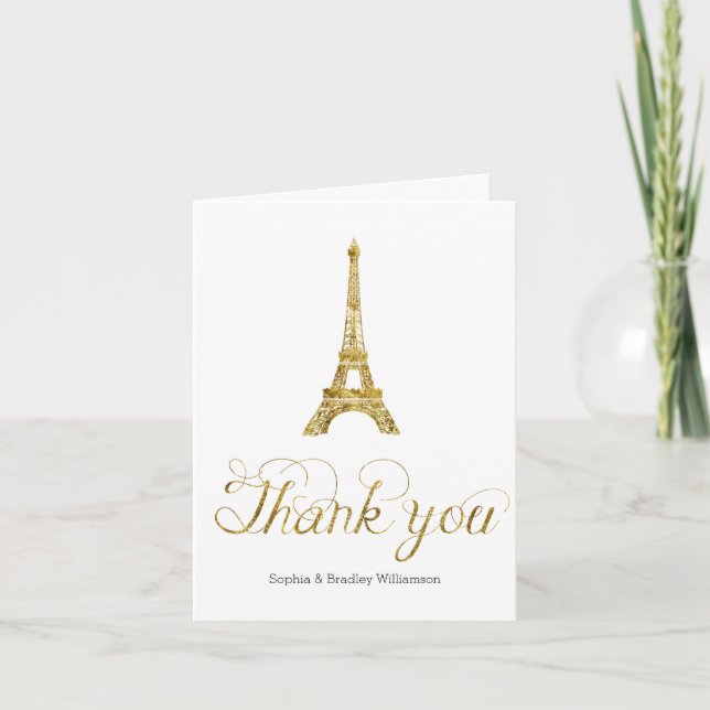 Gold Eiffel Tower Thank you Card (Front)