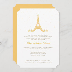 Gold Eiffel Tower Under the Stars Quinceañera Invitation