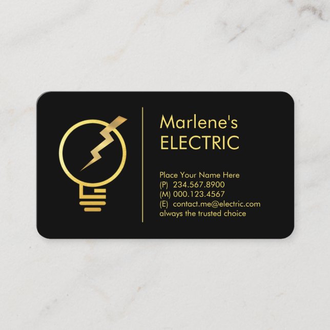 Gold Electric Bulb Lightning Power Business Card (Front)