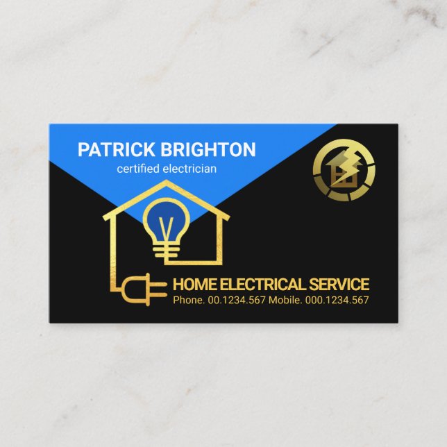 Gold Electric Home Circuit Wiring Electrician Business Card (Front)