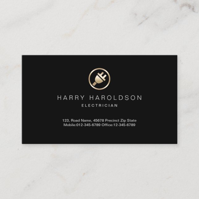 Gold Electric Plug Icon Electrician Business Card (Front)