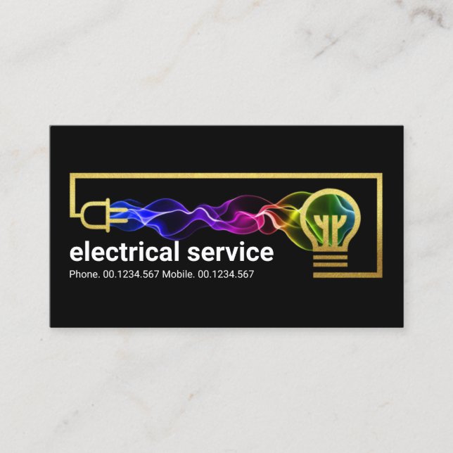 Gold Electric Wiring Power Electrical Wave Business Card (Front)