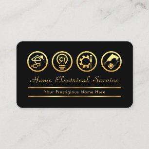 Gold Electrical Icons On Gold Brackets Business Card