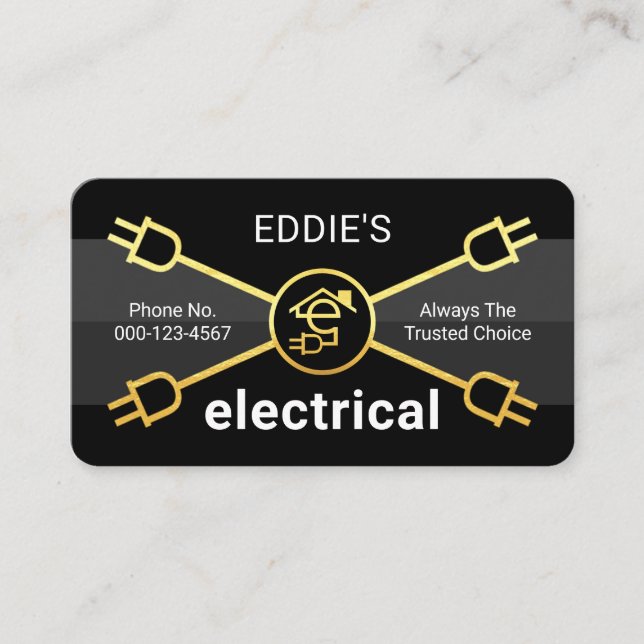 Gold Electrical Power Plugs Wiring Business Card (Front)