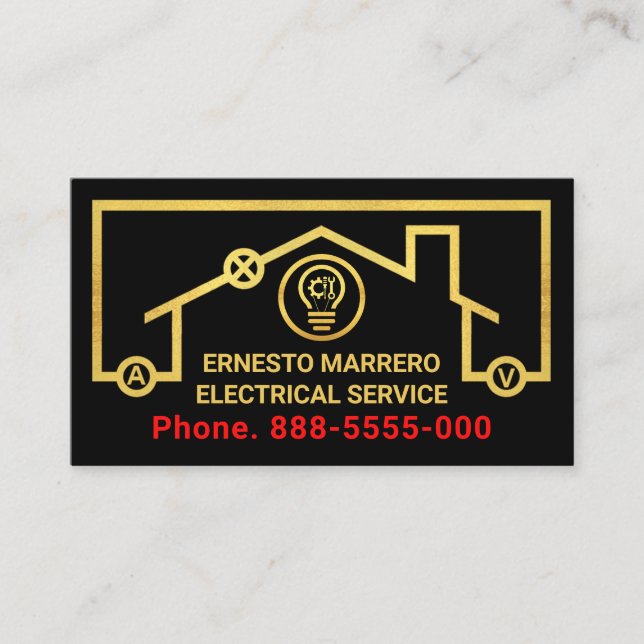 Gold Electrical Symbols Wiring Frame Business Card (Front)