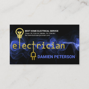 Gold Electrician Circuit Blue Power Lightning Business Card