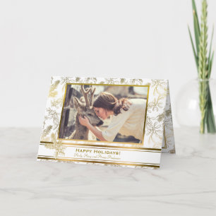 Gold Elegance Engraved Holly Custom Photo Holiday Card