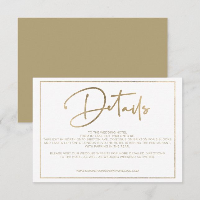 Gold elegance frame script chic details wedding  invitation (Front/Back)