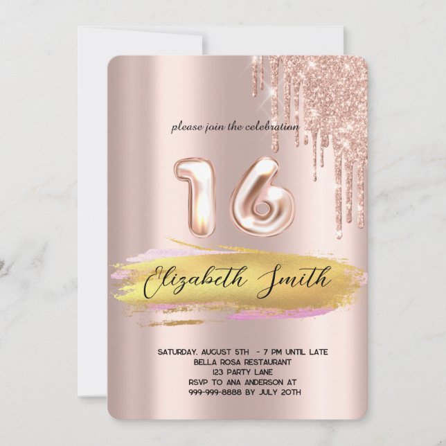  Gold elegance,  rose gold sweet sixteen  Invitati Invitation (Front)