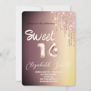  Gold elegance,  rose gold sweet sixteen   Invitation