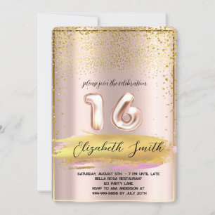  Gold elegance,  rose gold sweet sixteen  Invitation