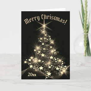 Gold Elegance Shinning Stars on Christmas Tree   Holiday Card