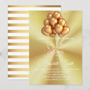 Gold elegance, sweet sixteen invitation