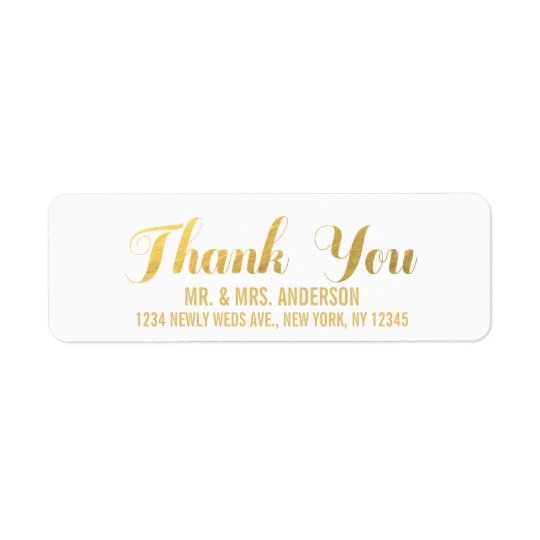 Gold Elegance Wedding Thank You Return Address Label