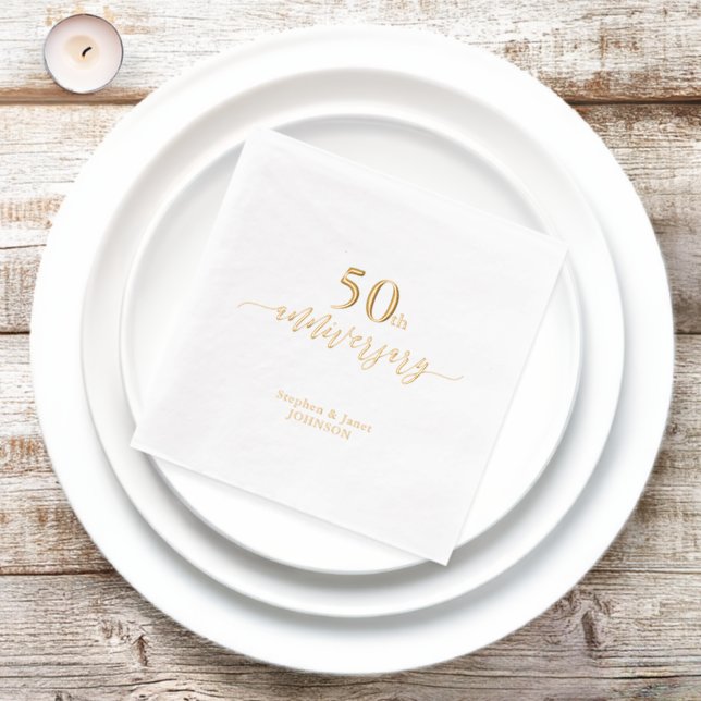 Gold | Elegant 50th Wedding Anniversary Foil Napkins (Insitu)