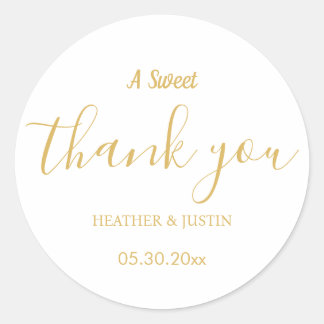 Gold Elegant A Sweet Thank You Wedding Favour Classic Round Sticker