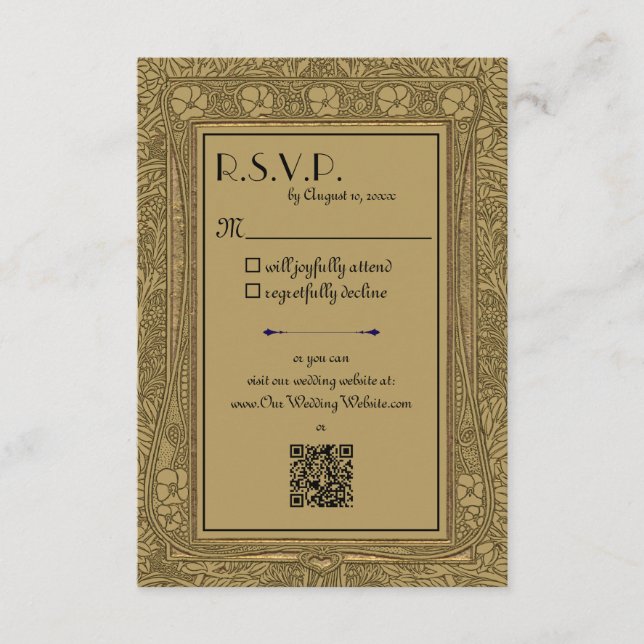 Gold Elegant Art Nouveau R.S.V.P. Enclosure Card (Front)