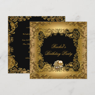 Gold Elegant Black Gold Birthday Party Jewel Invitation
