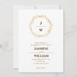 Gold elegant botanical crest monogram frame invitation